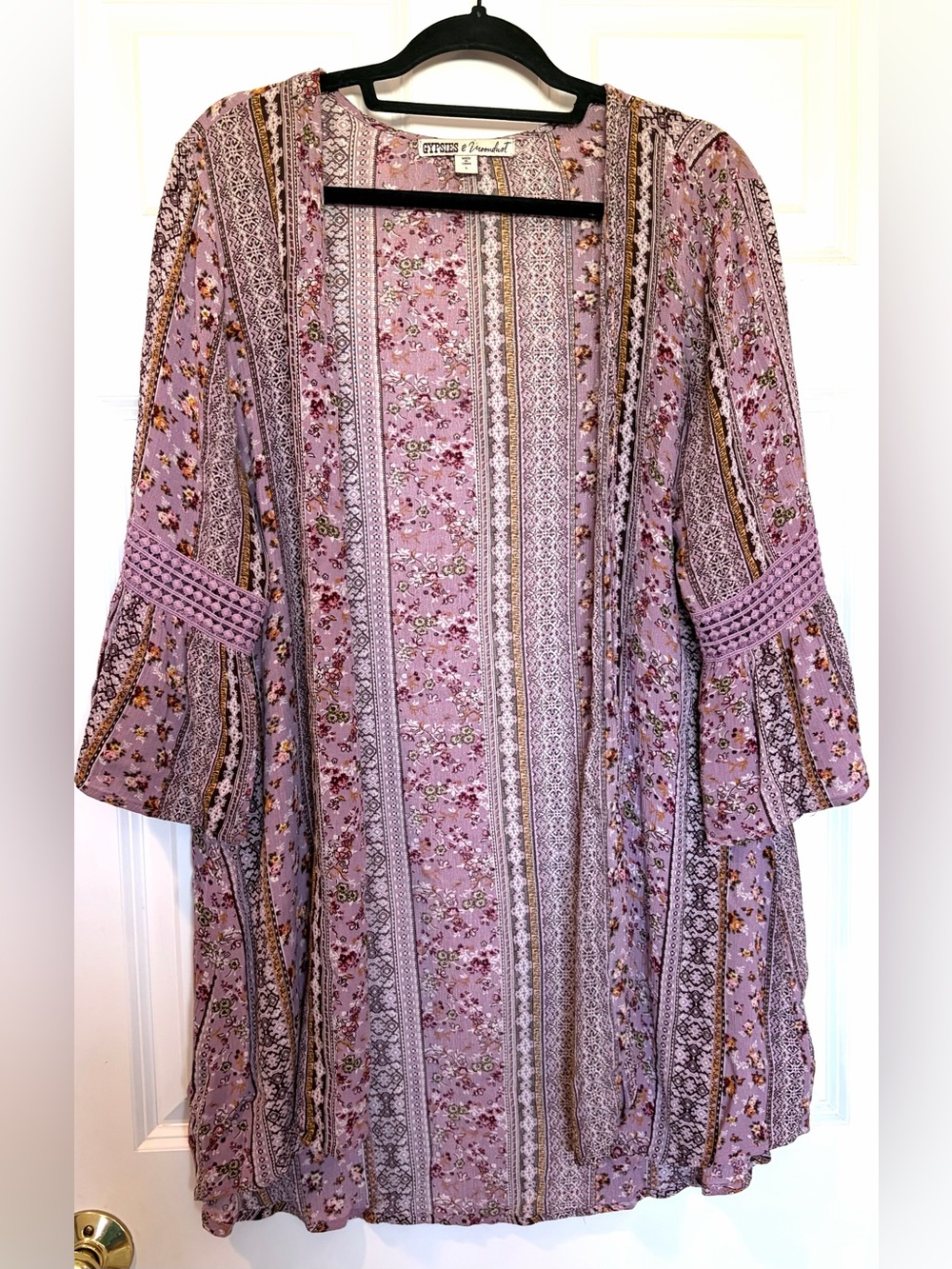 Gypsies & Moondust Boho Floral Stripe Kimono Cardigan - Size L